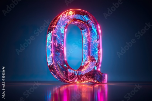 colorful glowing outline alphabet symbol on blue lens isolated white background photo