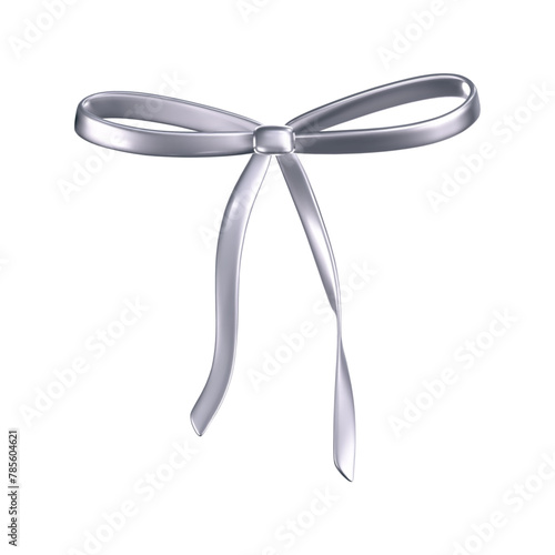 3d chrome liquid bow ribbon in y2k style isolated on a dark background. Render of the modern silver aesthetic bow knot, vintage girly hair accessory with reflection gradient effect. 3d vector y2k icon
