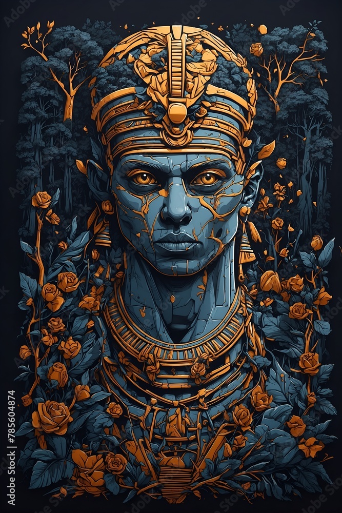A woman with a gold headdress and a gold necklace A woman with a gold headdress and a gold necklace
