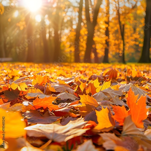 Autumn Maple Leaves Border - Beautiful Nature Background with Sunlight, Bokeh, and Wooden Table Planks for Product Showcase