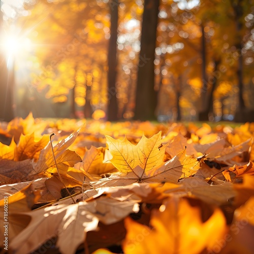 Autumn Maple Leaves Border - Beautiful Nature Background with Sunlight, Bokeh, and Wooden Table Planks for Product Showcase