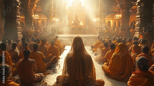 With reverence and devotion, worshippers gather at the temple to honor the gods, their voices photo