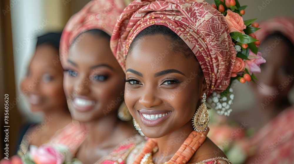 Radiant smiles adorn the faces of the brides as they embark on their journey together as a ma - obrazy, fototapety, plakaty 