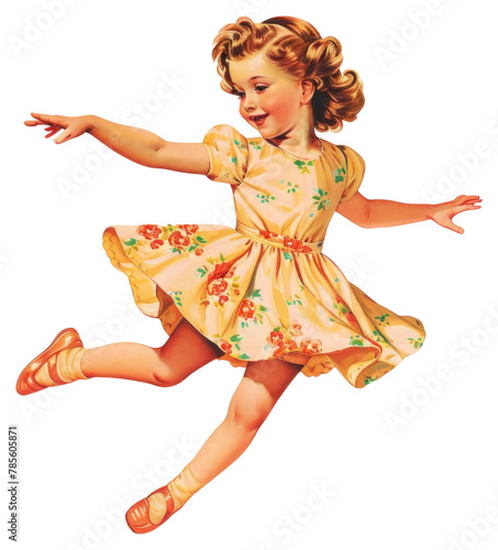 PNG Vintage illustration of little girl dancing dress art
