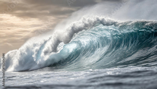 A big wave in midle of the the sea under a sunset sky