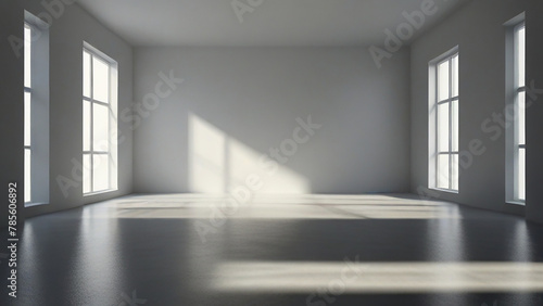 Abstract studio white background for product presentation. Empty room with shadows of window and flowers and palm leaves . 3d room with copy space. Summer concert. backdrop. beauty product placement.