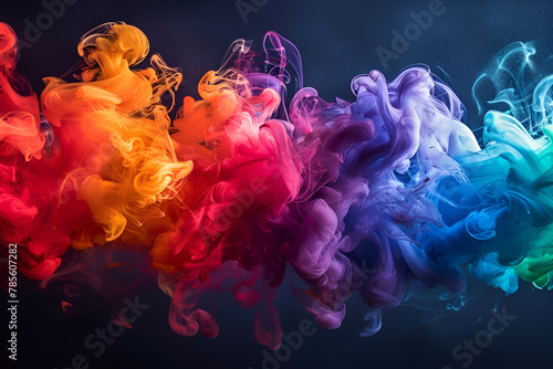 A colorful smoke trail with a rainbow of colors. The smoke is thick and billowing, creating a sense of movement and energy. The colors are vibrant and eye-catching. Generative AI