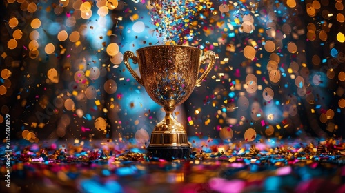 Gold Trophy With Confetti