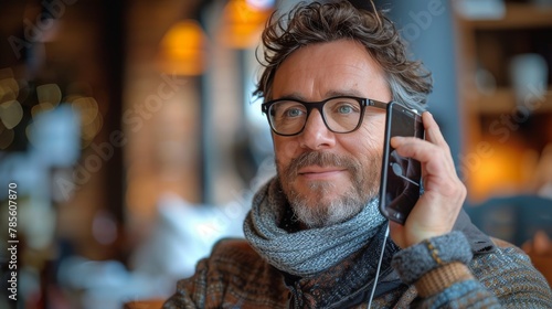 Man Wearing Glasses Talking on Cell Phone