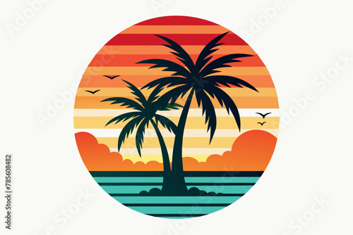  t-shirt-design--with-sunset-vector illustration-vintage--white-background