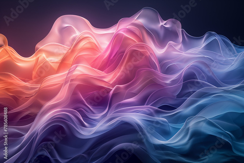 Glass translucent wavy composition with gradient transition on dark background