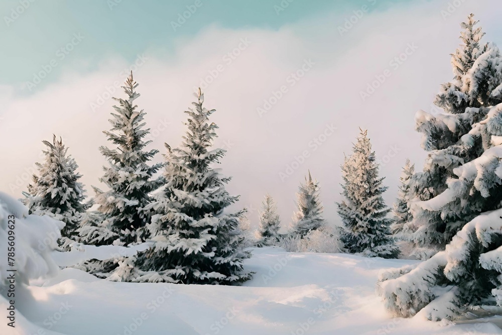 snow covered pine trees