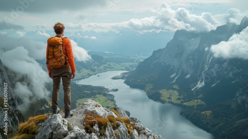 Man Standing on Top of a Mountain With a Backpack