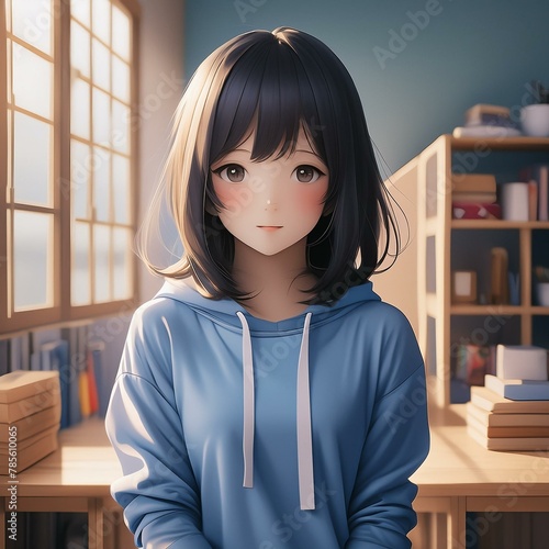 かわいいパーカーを着た女性　若い日本人