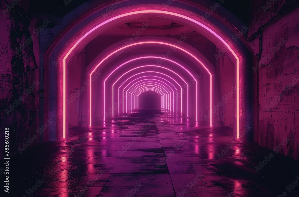 Fototapeta premium Illuminated Tunnel With Neon Lights