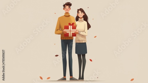 Man and Woman Holding a Gift Box