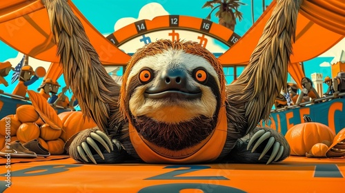 With surprising agility, a sloth gracefully races against the clock in a highspeed sporting event ,