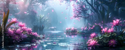 Mystical Riverside of Enchanting Pastel Floral and Frolicking Woodland Spirits photo