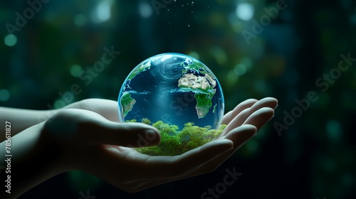 Close up of human hands holding Earth planet. Elements of this image are furnished by NASA © Sumera
