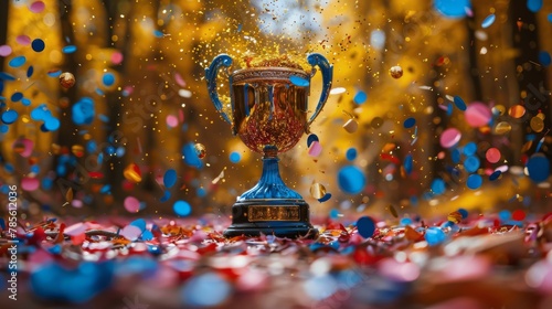 Gold Trophy With Confetti