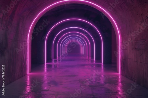 Illuminated Tunnel With Neon Lights