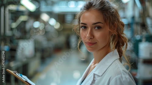 Woman in Lab Coat Holding Clipboard