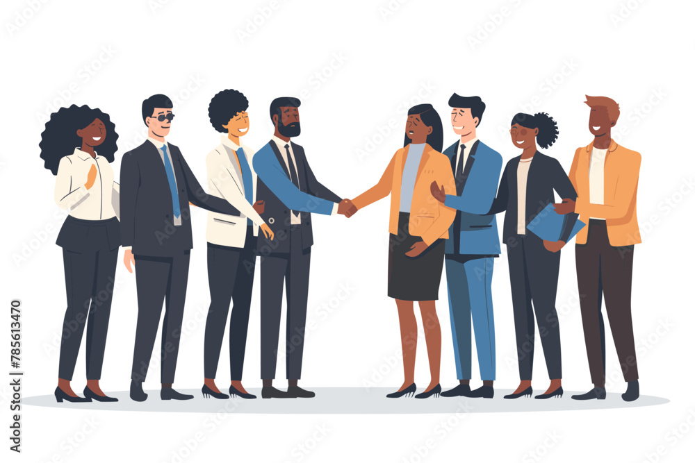  Diverse Business Partners Shaking Hands Closing Deal Signing Contract Cooperation Project Vector Illustration