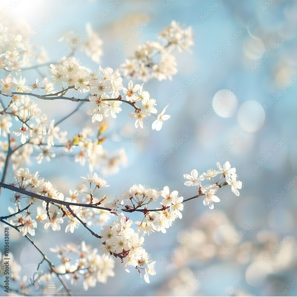 Spring Blossom - Captivating Nature Backdrop for Blooming Tree Branches and Sunlit Sky Frame