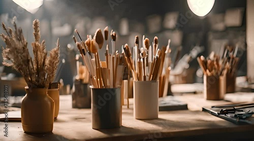 Artistic Array: A Collection of Brushes on Display photo