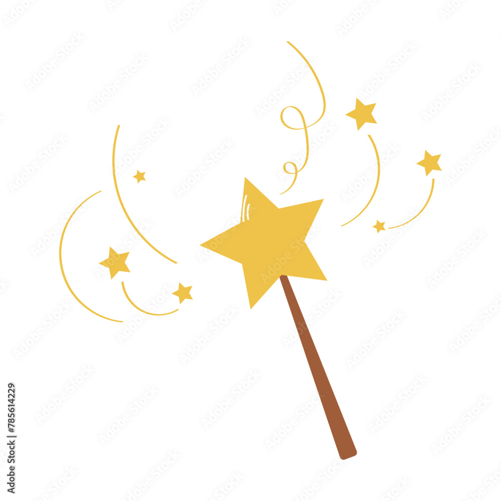 Decorative magic wand with magic trail, Star shape magic accessory, vector illustration, isolated on white background Decorative magic wand with magic trail, Star shape magic accessory, vector illustration, isolated on white background