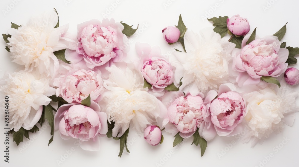Group of Pink and White Flowers on White Background