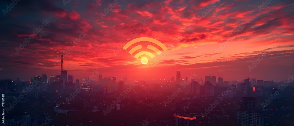 Urban Connectivity: A Symphony of WiFi and Skies. Concept Technology, Connectivity, Urban Planning, Smart Cities, Digital Infrastructure