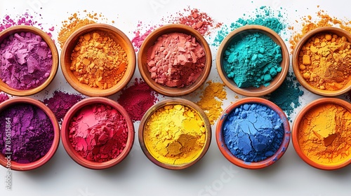 Colorful  Holi Powder Colors in Bowls © Ilya