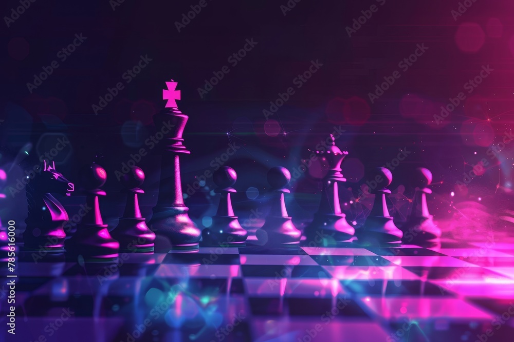 Futuristic Digital Chess Game Strategy and Business Concept Futuristic Digital Chess Game Strategy and Business Concept