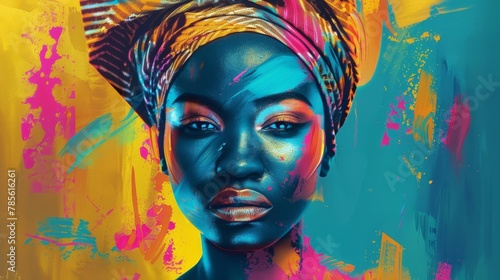 vibrant abstract portrait of a black woman with modern turban african culture digital painting photo