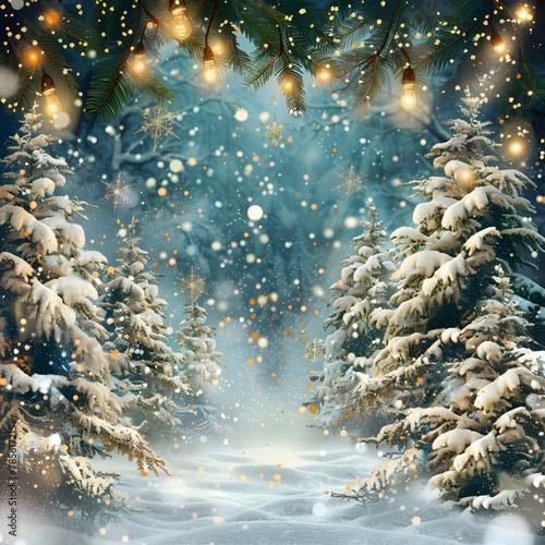 Winter Wonderland  Festive Snowflake Decorations and Fir Tree Elegance