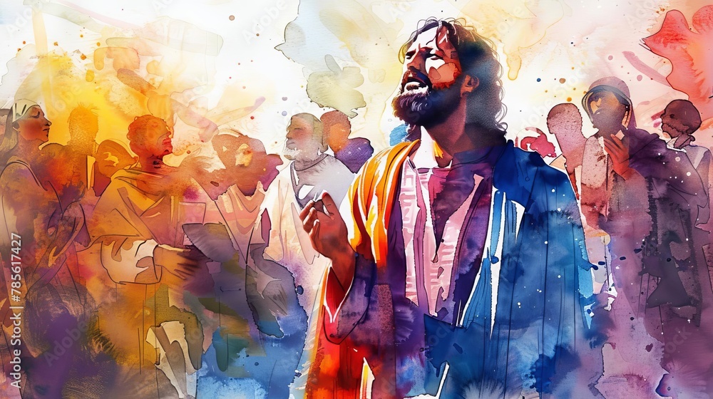 watercolor illustration of jesus christ during his ministry religious painting artwork