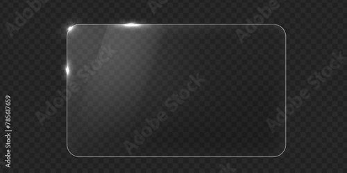Vector glass frame. Isolated on transparent background. Glass banner realistic  photo