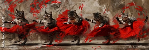 Painted Cats Dance Rumba, Cats Move Beautifully, Drawing Imitation, Abstract Generative AI Illustration