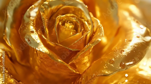 Fototapeta Naklejka Na Ścianę i Meble -  Golden rose with water droplets, macro, flower close-up