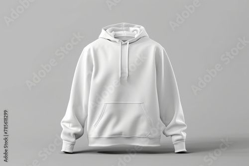 White hoodie mockup on grey background. Sweatshirt with long sleeves. Casual attire