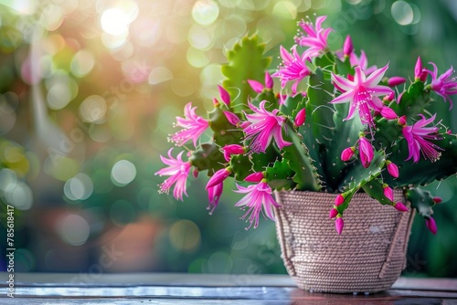 Christmas Cactus (Schlumbergera, Thanksgiving Cactus, Crab Cactus, Holiday Cactus) in Flowerpot photo