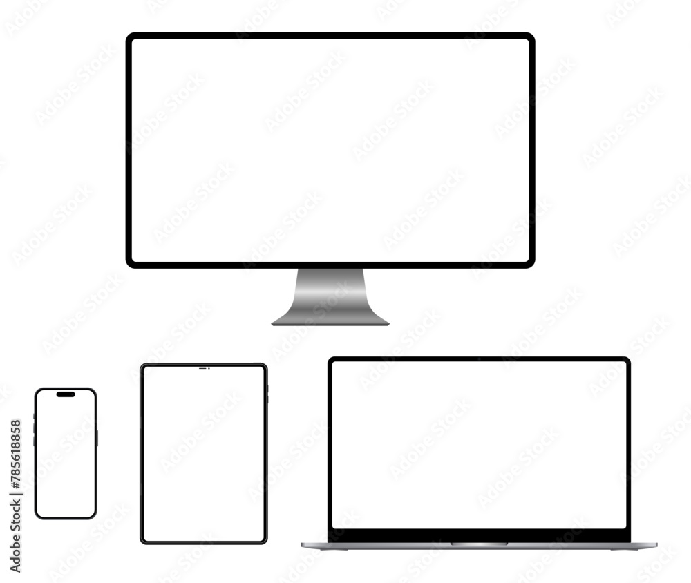 Realistic devices set with White screen background mockup stock vector illustration Realistic devices set with White screen background mockup stock vector illustration