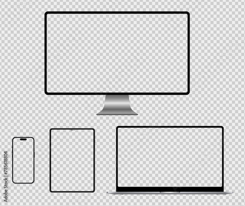 Realistic devices set with Transparent screen mockup Stock vector illustration