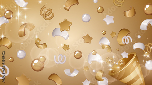 立体的なかわいいパーティークラッカーの背景_16:9