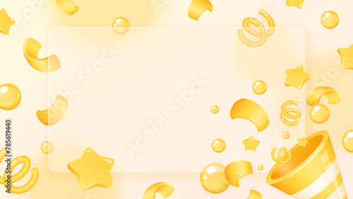 立体的なかわいいパーティークラッカーのグラスモーフィズムの背景_16:9