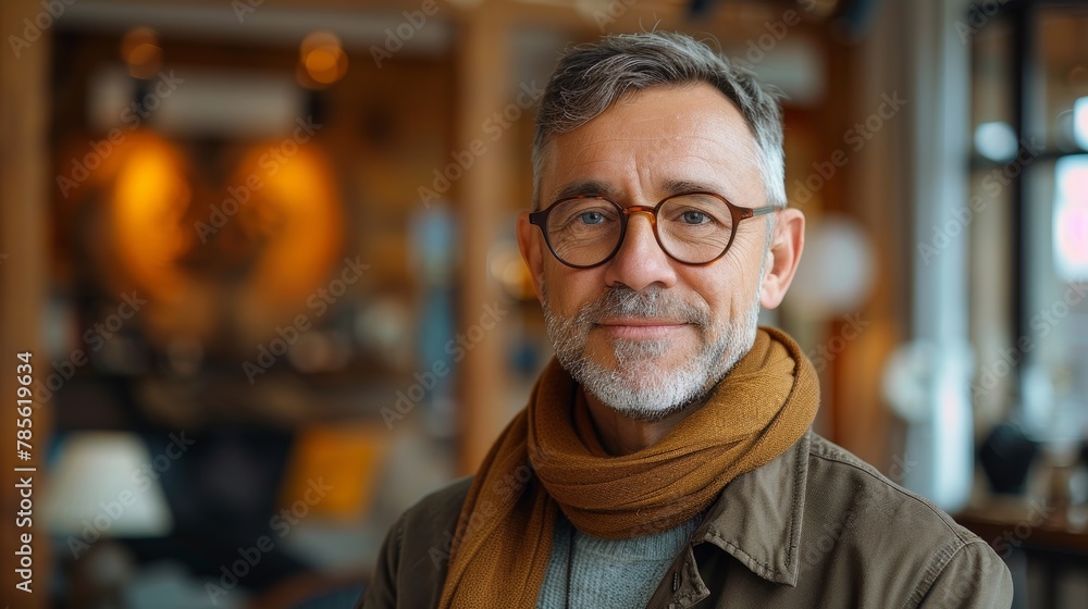 Confident and Sophisticated Mature Man Posing in Stylish Interior Generative AI Confident and Sophisticated Mature Man Posing in Stylish Interior Generative AI