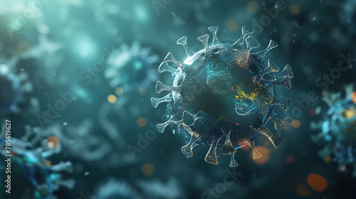 3d rendering of the corona virus seen in extreme closeup