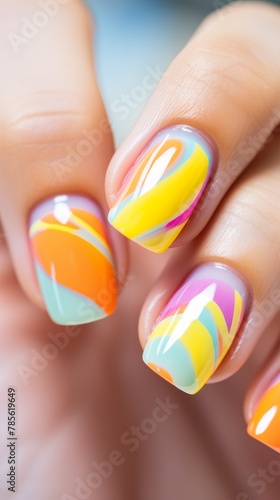 Colorful Manicure on Womans Hand