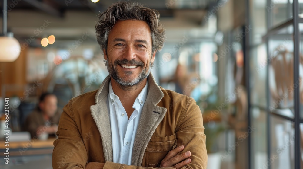 Fototapeta premium Confident Businessman Portrait: Smiling Entrepreneur in Jacket Generative AI